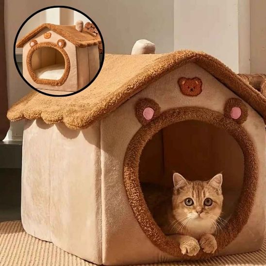Niche-pour-Chat-exterieur-marron-petit-chat-avec-puce