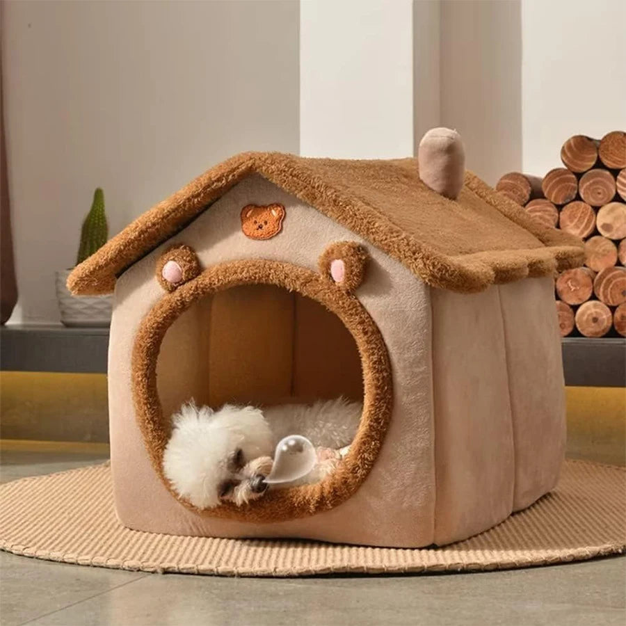 Niche-pour-Chien-exterieur-marron-petit-chien-sieste