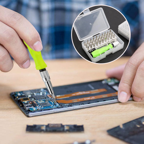 Tournevis-vert-fluo-smartphone-boite-de-rangement