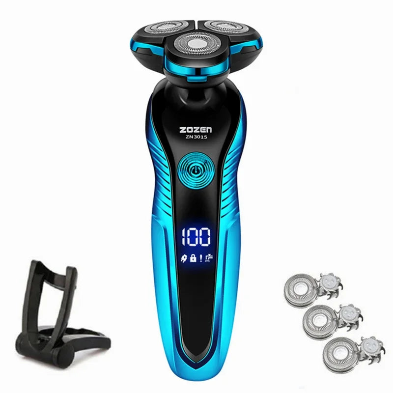 rasoir_electrique_homme_zozen Bleu accessoires support et lames