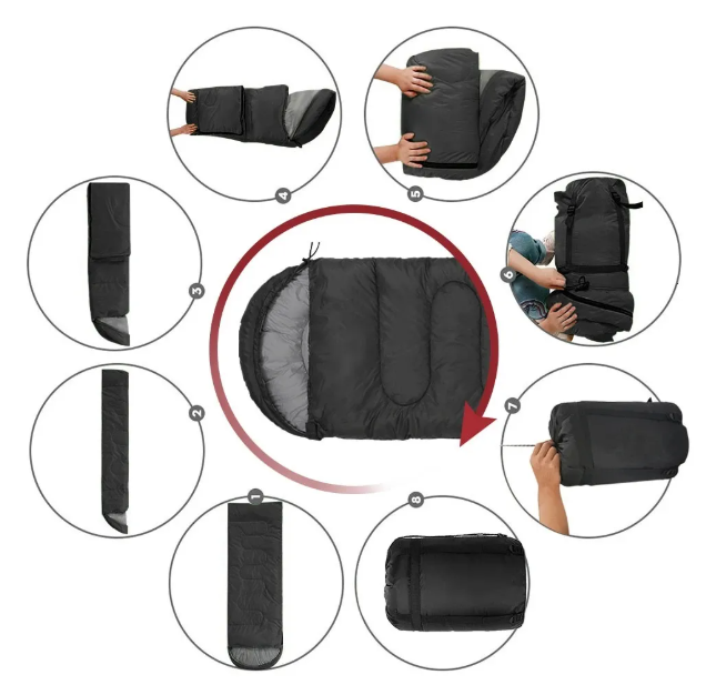 sac-de-couchage-noir-pliage