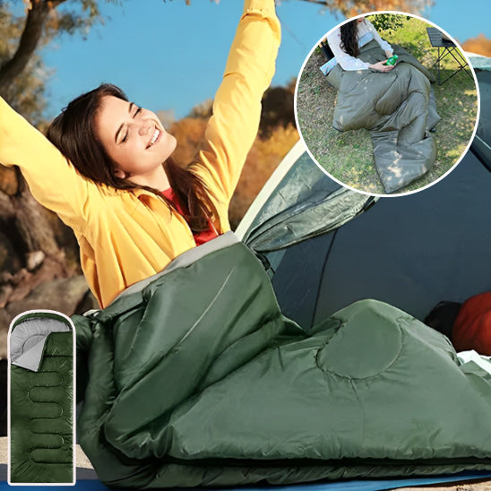 sac-de-couchage-vert-campeuse-avec-puce