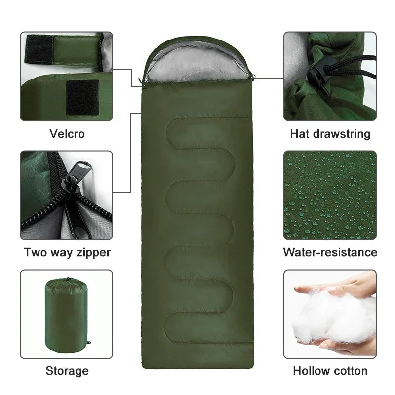 sac-de-couchage-vert-kaki-details