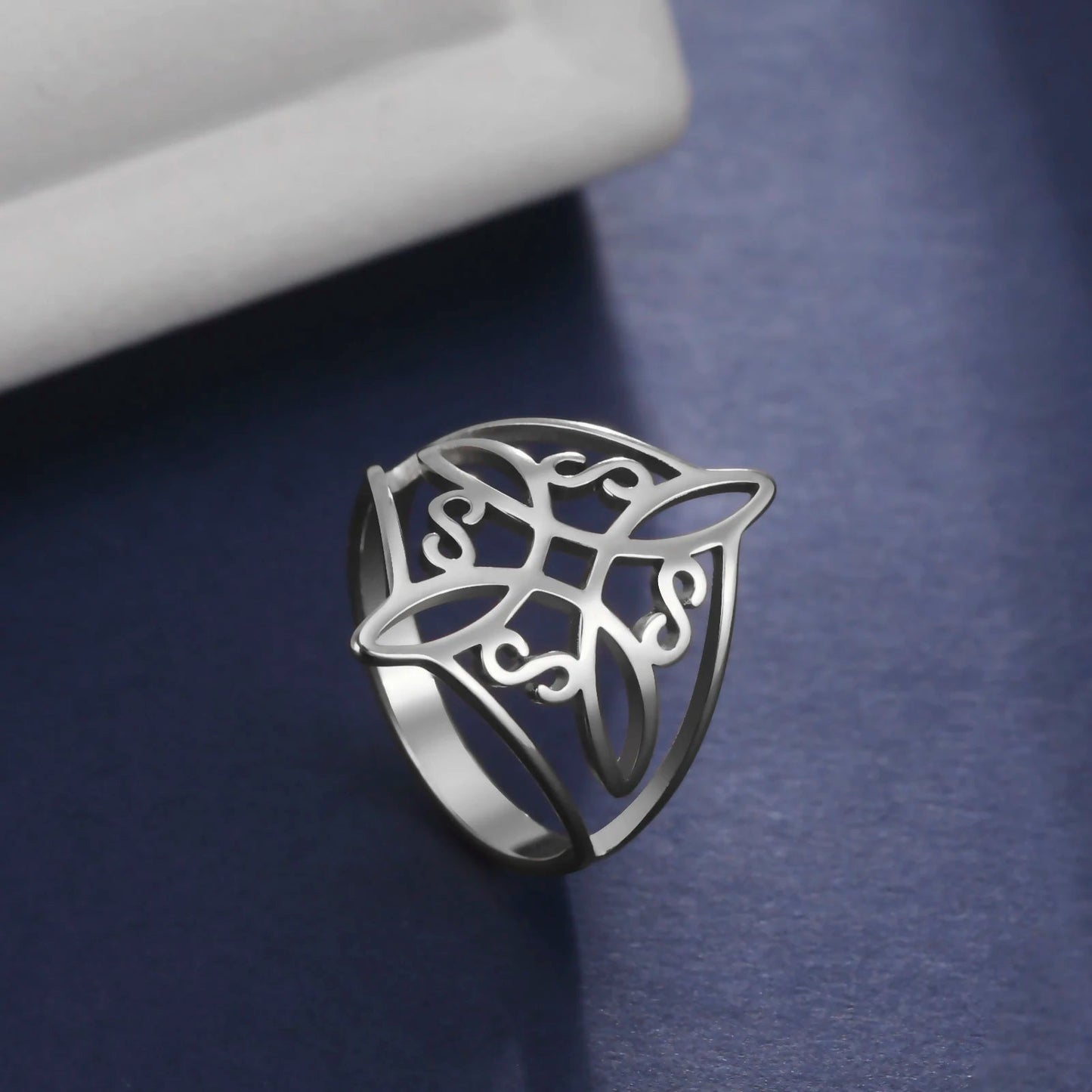 Bague en acier inoxydable avec nœud de sorcière, croix Wiccan, nœud celtique pour femmes et hommes, anneaux de sorcellerie, Protection porte-bonheur, amulette, cadeaux du nouvel an - CAP OCEAN BIEN-ETRE