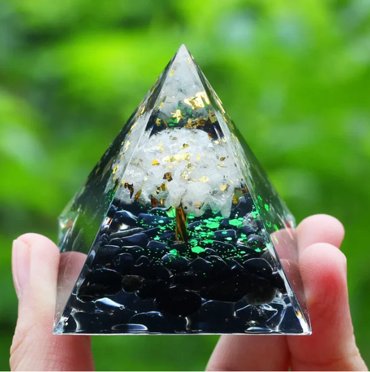 Pyramide Orgonite Arbre de Vie Cristal de Roche / Obsidienne