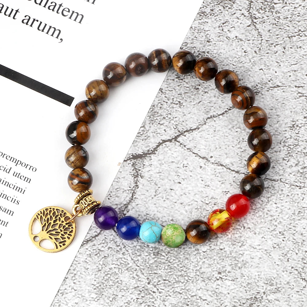 Bracelets d'arbre de vie des 7 chakras, pierre naturelle, Reiki, perles d'énergie de guérison, Bracelets de Yoga pour femmes et hommes, bijoux de méditation, cadeau, tendance - CAP OCEAN BIEN-ETRE