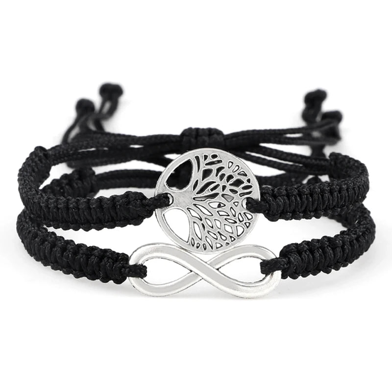 Bracelet en fil d'arbre de vie rouge et noir pour hommes