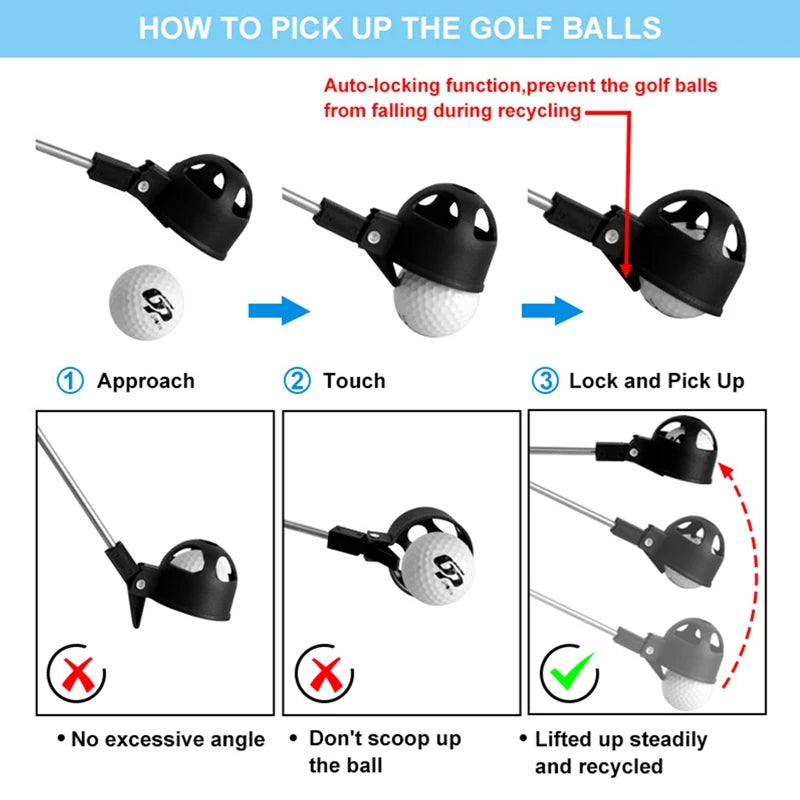 Ramasse-balles de golf télescopique en acier inoxydable