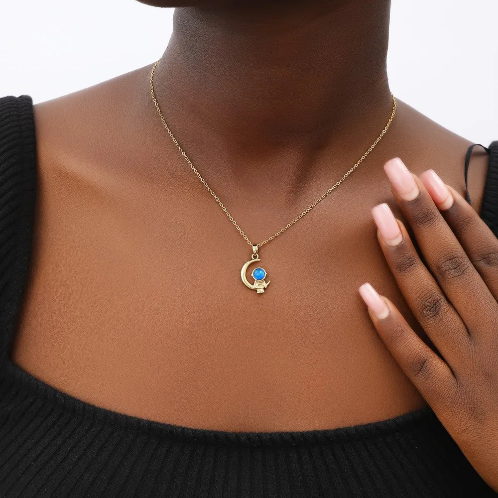 Collier pendentif planète lune et étoile pour femmes