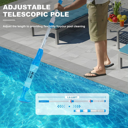 aspirateur_de_piscine_bleu_sans_fil_telescopique_en situation