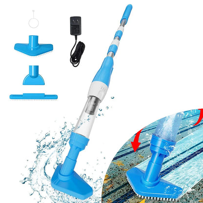 aspirateur_de_piscine_bleu_sans_fil_telescopique_en situation_succion