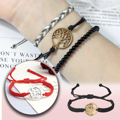 Bracelet en fil d'arbre de vie rouge et noir pour hommes