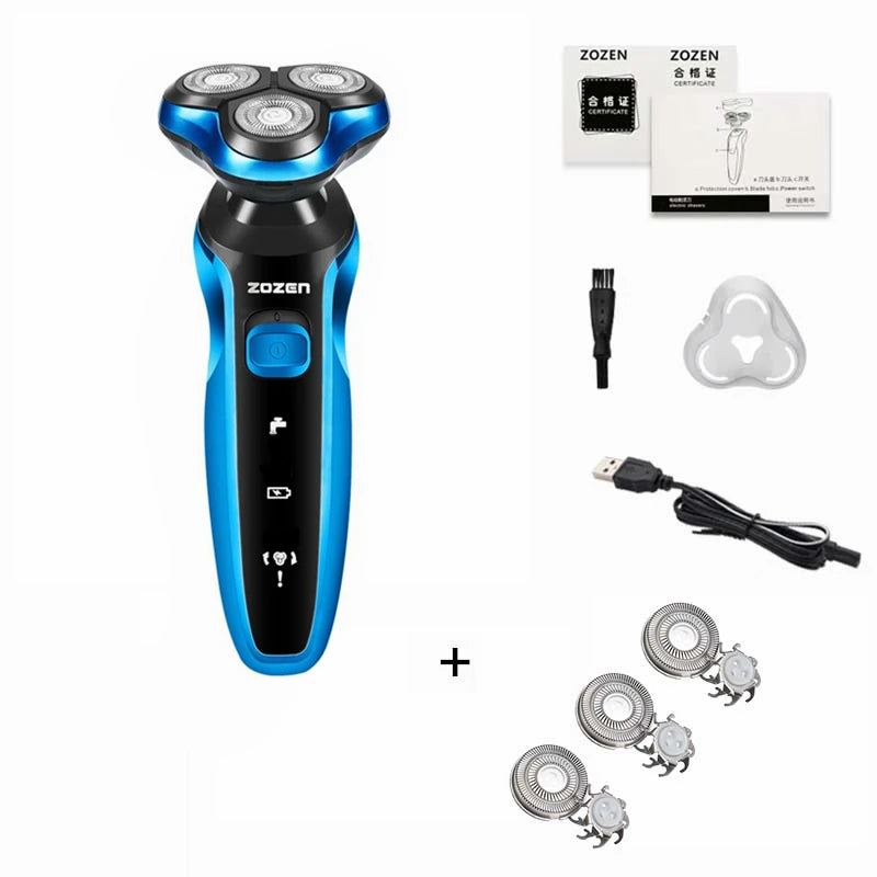 rasoir_electrique_homme_zozen Bleu accessoire et lames