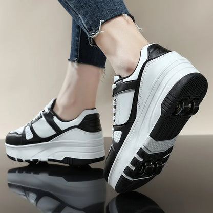 roller enfant noir et blanc vue arriere