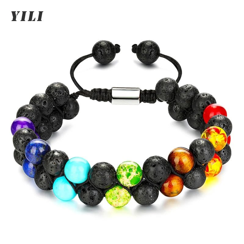 Bracelet de méditation en perles de pierre des 7 chakras, cristal de guérison, Double couche, pierres précieuses naturelles, perles d'anxiété pour femmes - CAP OCEAN BIEN-ETRE