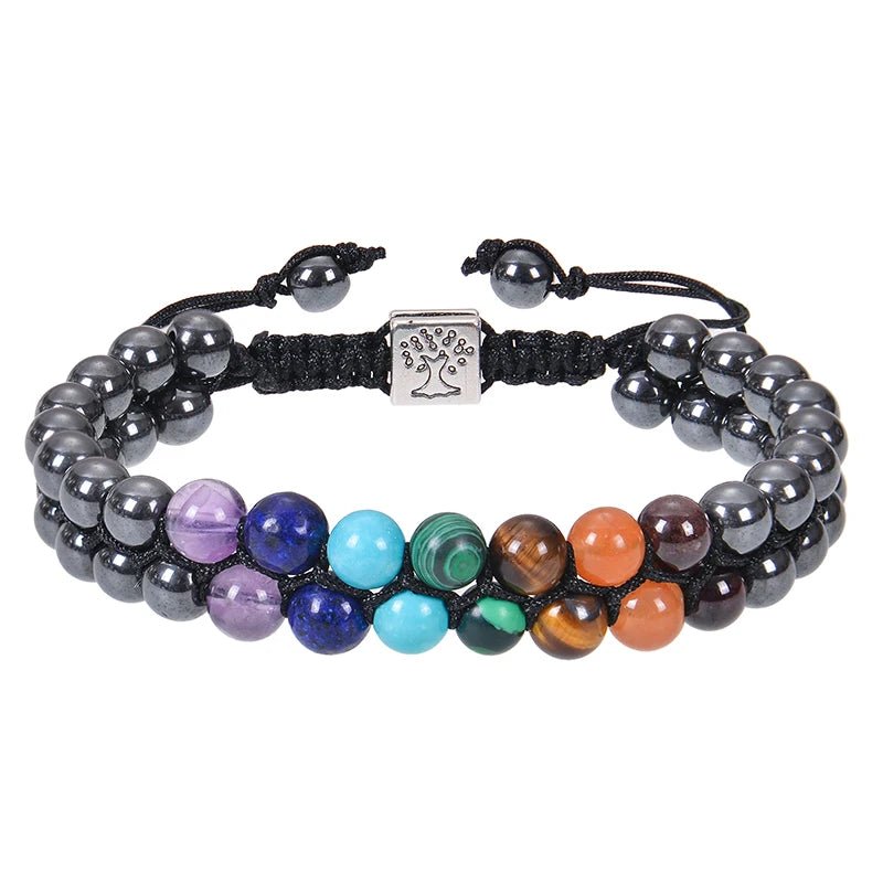 Bracelet de méditation en perles de pierre des 7 chakras, cristal de guérison, Double couche, pierres précieuses naturelles, perles d'anxiété pour femmes - CAP OCEAN BIEN-ETRE