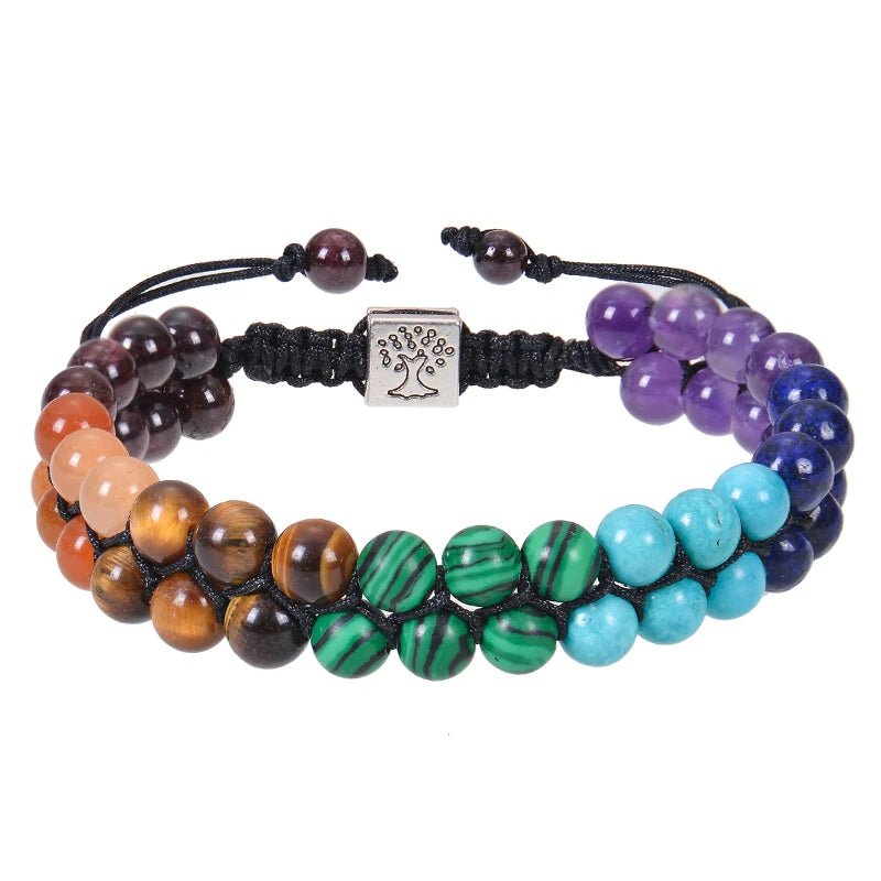 Bracelet de méditation en perles de pierre des 7 chakras, cristal de guérison, Double couche, pierres précieuses naturelles, perles d'anxiété pour femmes - CAP OCEAN BIEN-ETRE