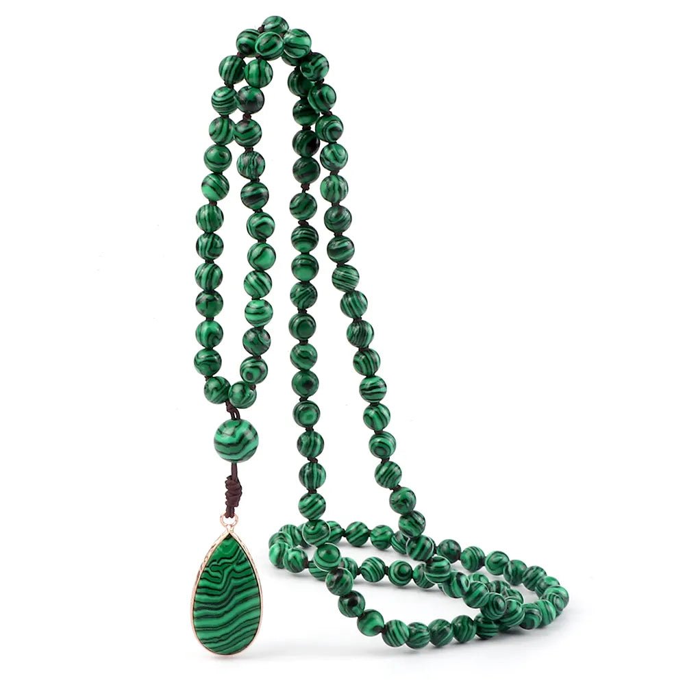 Colliers et Bracelets en perles de Malachite naturelle pour femmes et hommes, pendentifs en perles vertes, breloques, colliers de prière Mala, bijoux de Yoga pour hommes, 108 - CAP OCEAN BIEN-ETRE