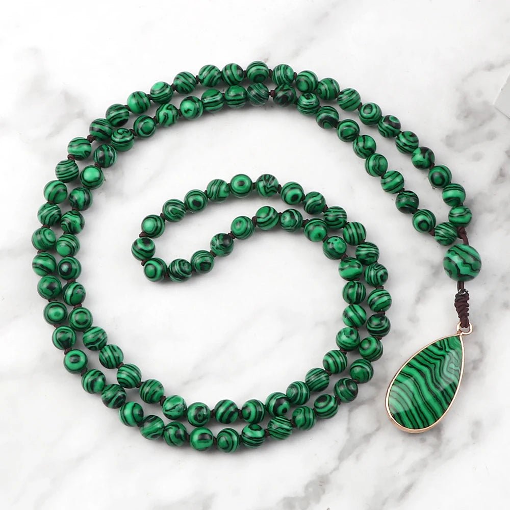 Colliers et Bracelets en perles de Malachite naturelle pour femmes et hommes, pendentifs en perles vertes, breloques, colliers de prière Mala, bijoux de Yoga pour hommes, 108 - CAP OCEAN BIEN-ETRE