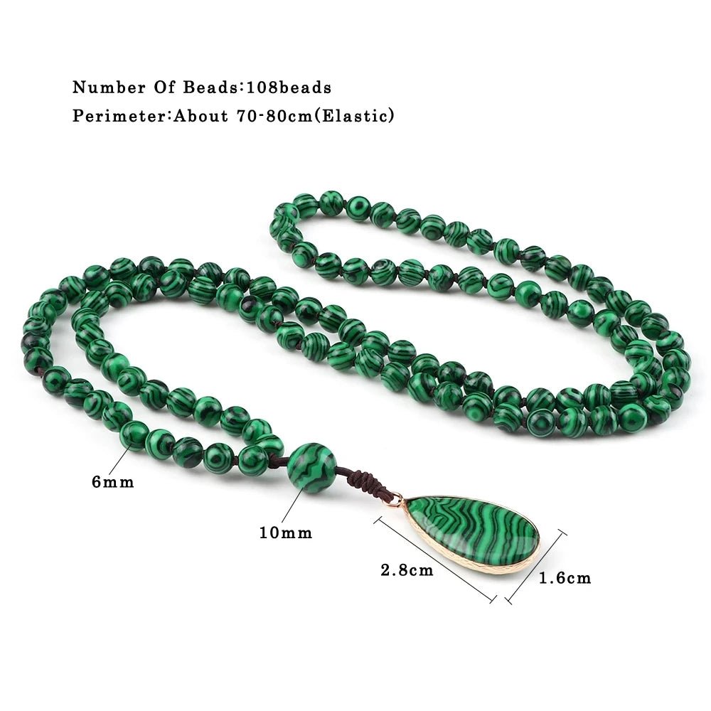 Colliers et Bracelets en perles de Malachite naturelle pour femmes et hommes, pendentifs en perles vertes, breloques, colliers de prière Mala, bijoux de Yoga pour hommes, 108 - CAP OCEAN BIEN-ETRE